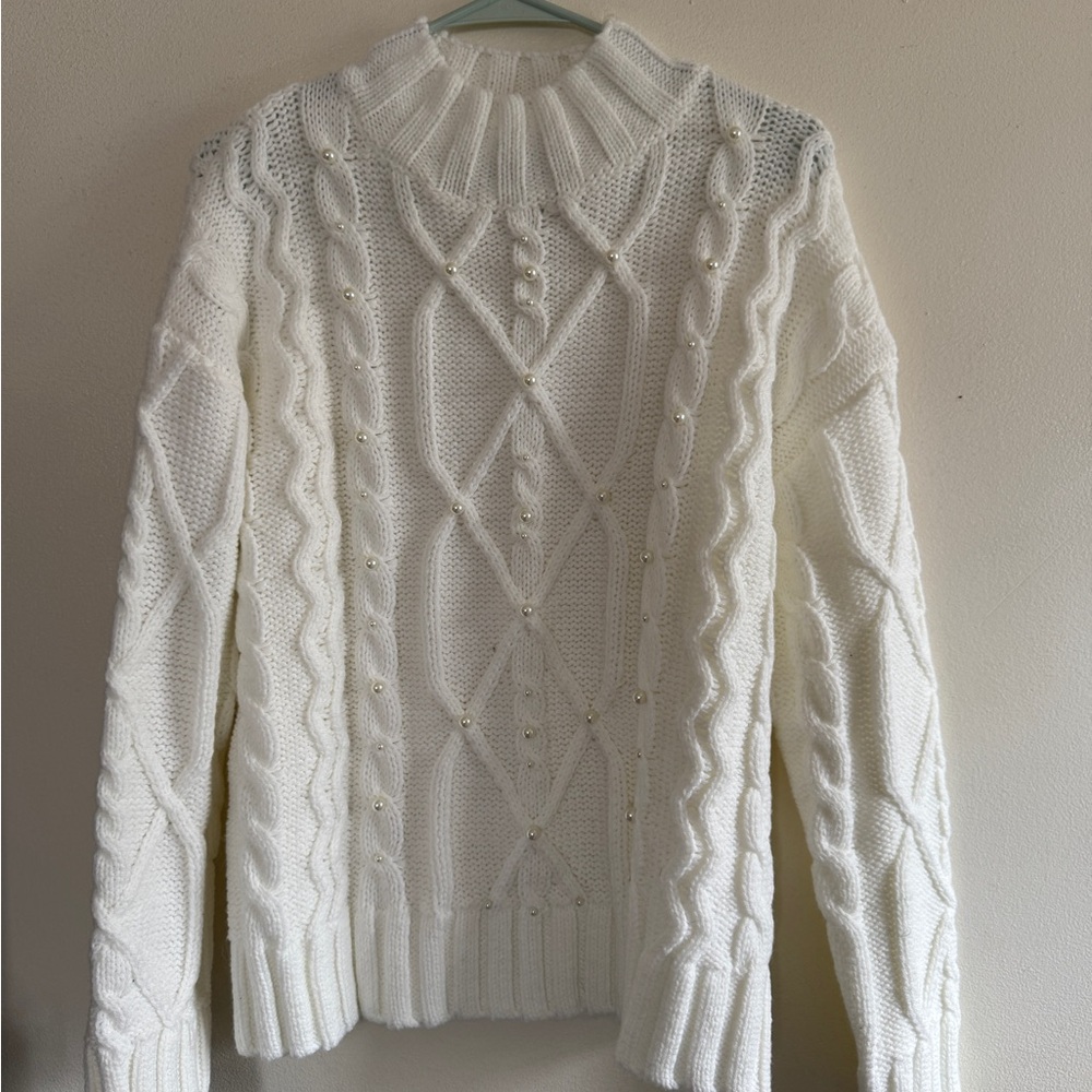 Cream Cable Knit Turtleneck Sweater